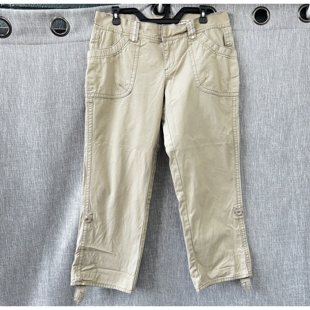 DKNY Womens Beige Cargo Capri Pants 12 Convertible 100% Cotton Mid Rise Y2K